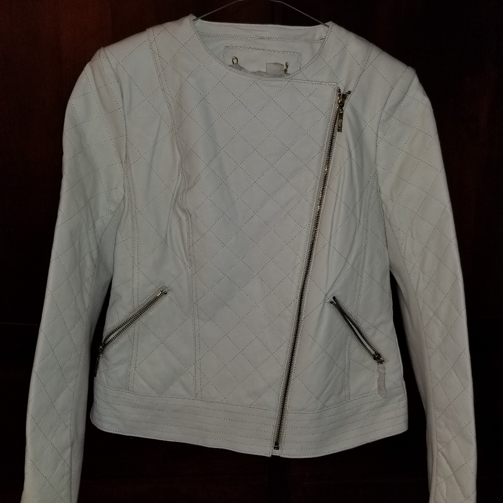 Iman ROCK THE RUNWAY White Leather Moto Jacket